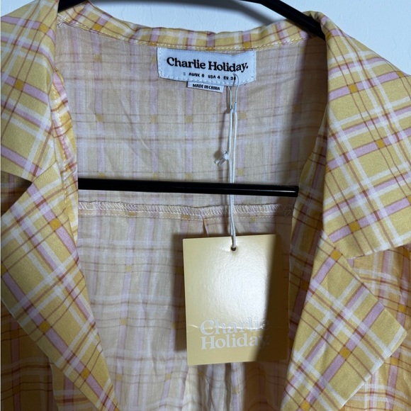 NWT Charlie Holiday Yellow Checkered top - Picture 5 of 5